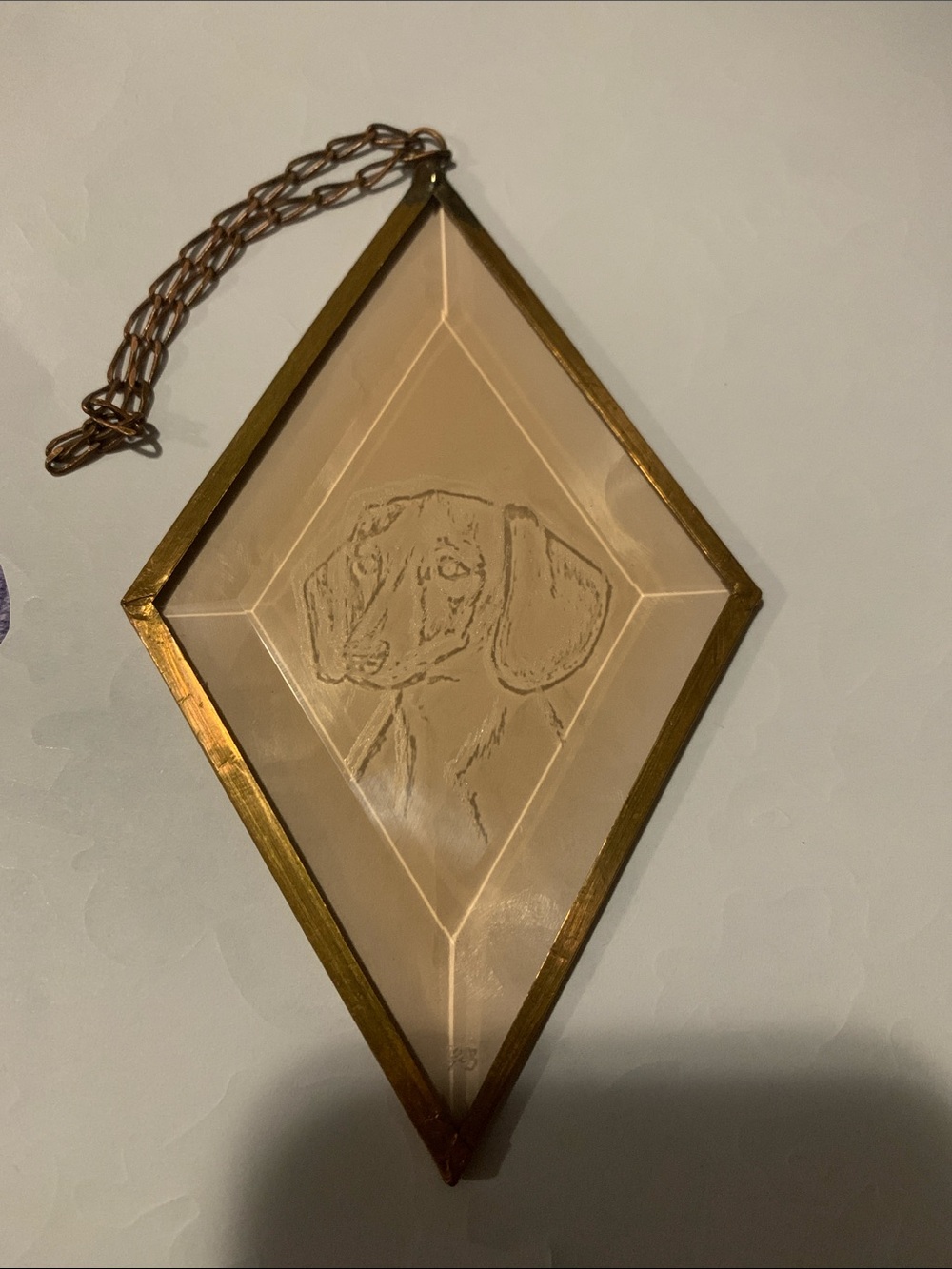 Vintage Dog Sun Catcher Hanging Ornament in Brass with Etched Dog Design